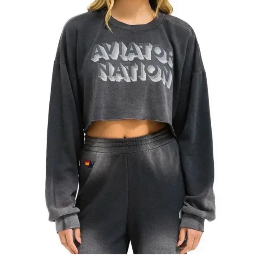 Aviator Nation Women's Charcoal Cropped Hoodie